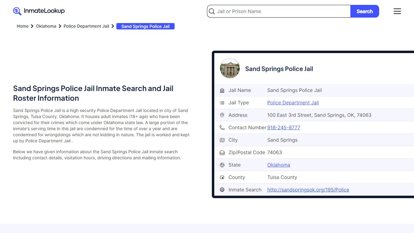 Sand Springs Police Jail Inmate Search, Jail Roster, Bookings, Arrests ...