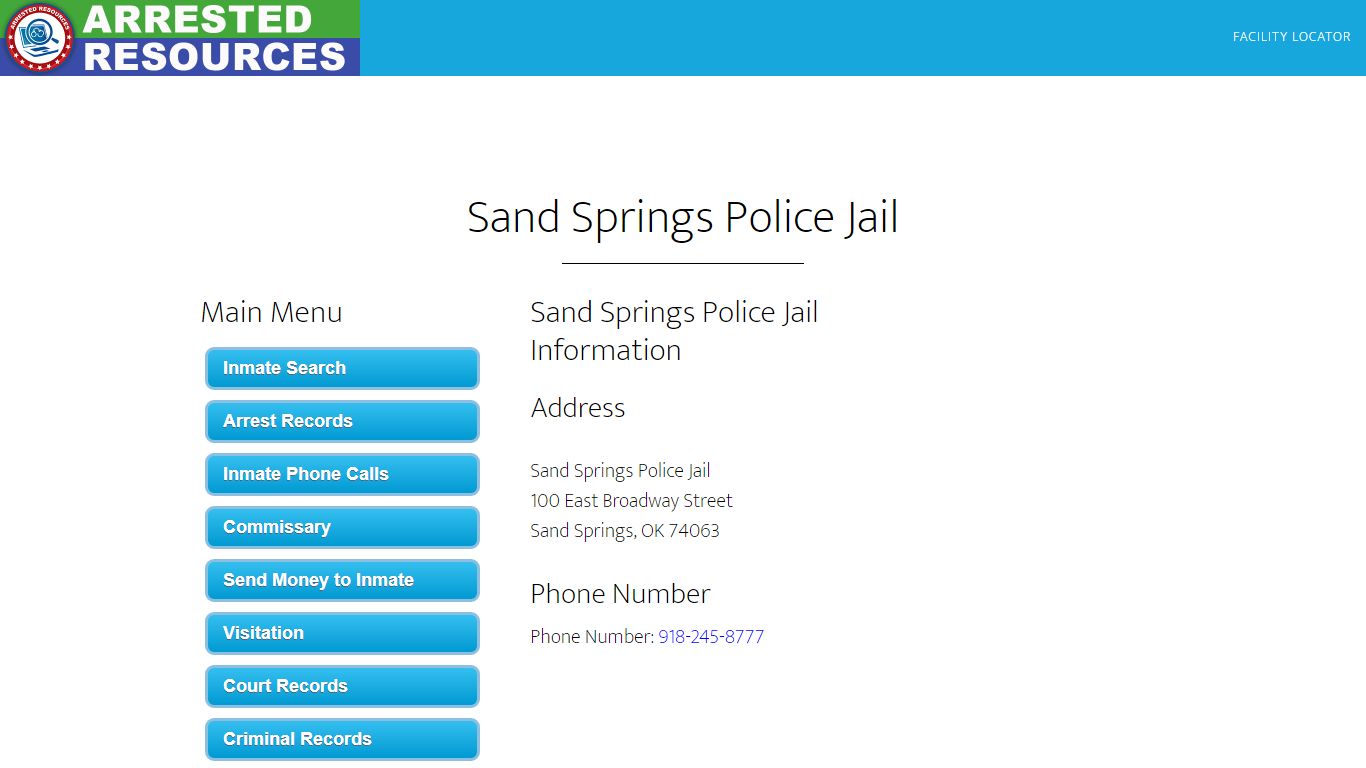 Sand Springs Police Jail - Inmate Search - Sand Springs, OK